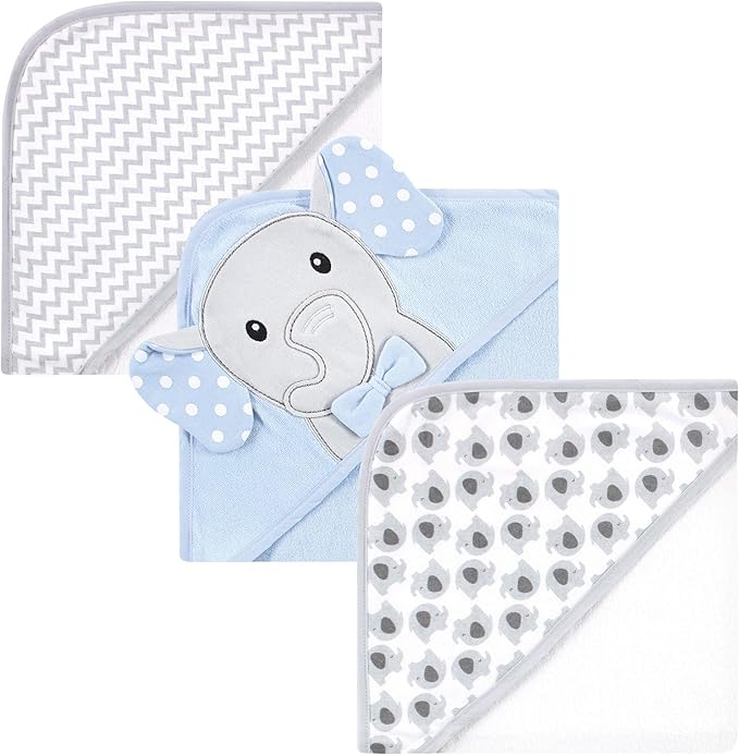 Hudson Baby Unisex Baby Cotton Rich Hooded Towels, White Dots Gray Elephant, One Size