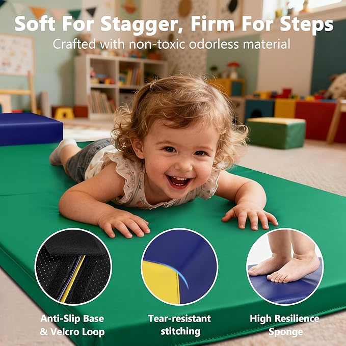 Kinder King Climb and Crawl Activity Play Set, 10-Piece Soft Foam Block for Climbing, Crawling and Sliding, Indoor Climber for Toddlers and Kids, Baby Infant Lightweight Climbing Toys