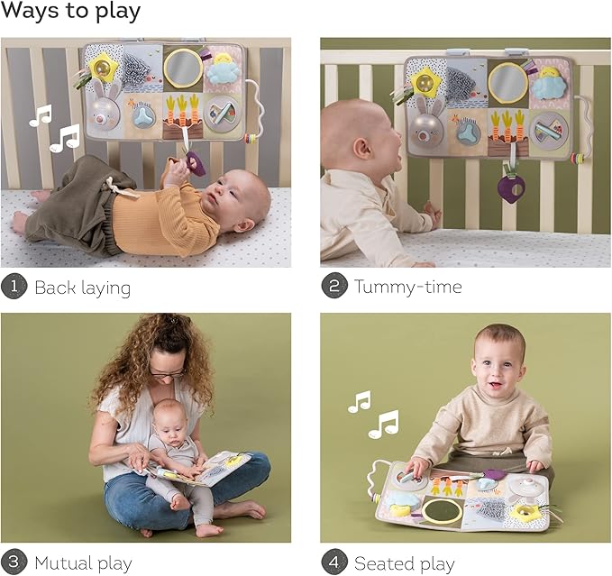 Taf Toys Newborns & Toddlers Busy Board with Music & Lights 13 Montessori Activities Baby Safe Mirror, 3D Activities, Textures & a Baby Teether Develops Motor Skills, Senses & Eye Hand Coordination