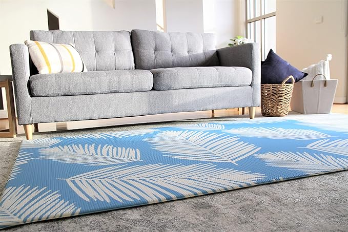 Cushmat Reversible Baby Playmat | Large | Soft, Thick, Waterproof, Easy-to-Clean, Non-Toxic, Durable, Non-Slip Play mat for Infants, Babies, Toddler, Kids & Grown-up (Palm Aqua - Beige Diamonds)