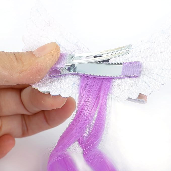 5- Colored Angel Wings Hair Bows Hair Extensions For Girls, Glitter Unicorn Hair Accessories (5PCS)