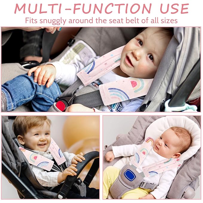 Carseat Strap Covers for Babies, Soft Seatbelt Covers for Kids, Reversible Baby Car Seat Strap Covers, Size: 6.5 x 6.5 inch, for Baby Car Seat, Stroller, Swing, High Chair, Rainbow