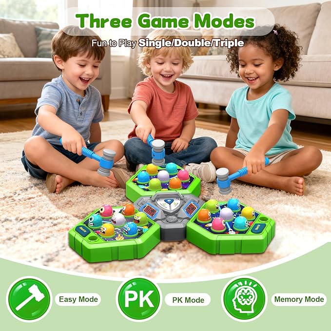 Whack Game Mole for Kids, Toys for 3 4 5 6 7+ Year Old Boys,Pounding Toddler Toys for Age 3-6, Interactive Educational Toys with 3 Modes, Birthday Gifts for Boy Ages 3 4 5 6 7 8 Years Old,1-3 Player