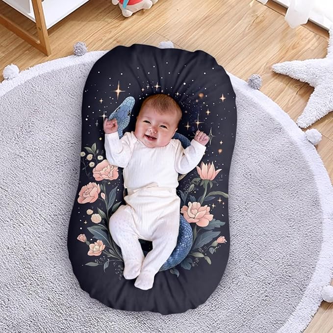 Snake Moon Baby Lounger Covers, Hippie Floral Lounger Pillow Covers for Newborn Infant Co Sleeping Baby Nest Slipcover 31.5'' x 21.3''