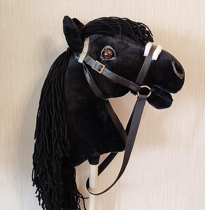 Black Friesian Hobby Horse on a Stick with Bridle for Children 4-10 Years