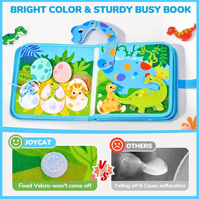 JoyCat Dinosaur Toddler Busy Book, Busy Board for 2 3 4 5 Year Old -Travel Toy Quiet Activity Book, Life Skills & Fun Games - Autism Sensory Toy, Toddler Easter Basket Stuffers Gifts