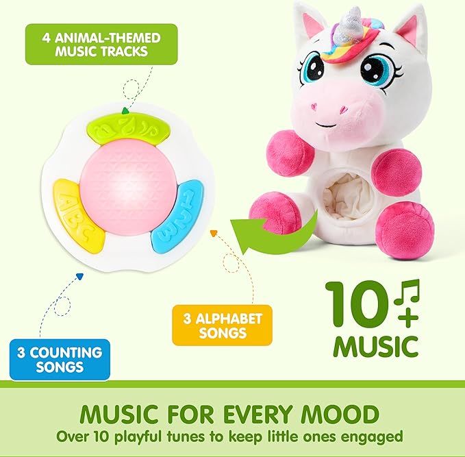 JOYIN Musical Unicorn Plush Baby Toy, Stuffed Animal with Music & Light, Baby Musical Soft Plush Toys for Infant Babies, Easter Birthday Gifts for Boys and Girls 6+ Months