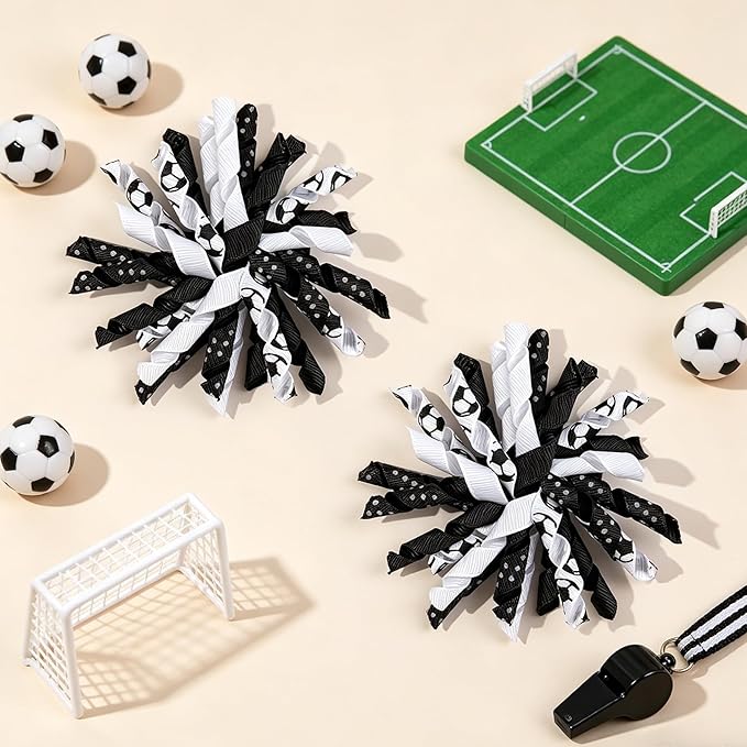 2026 Soccer Hair Bow Clips Soccer Ball Hair Accessories for Kids Girls Player School Team Football Party Accessories 4pcs
