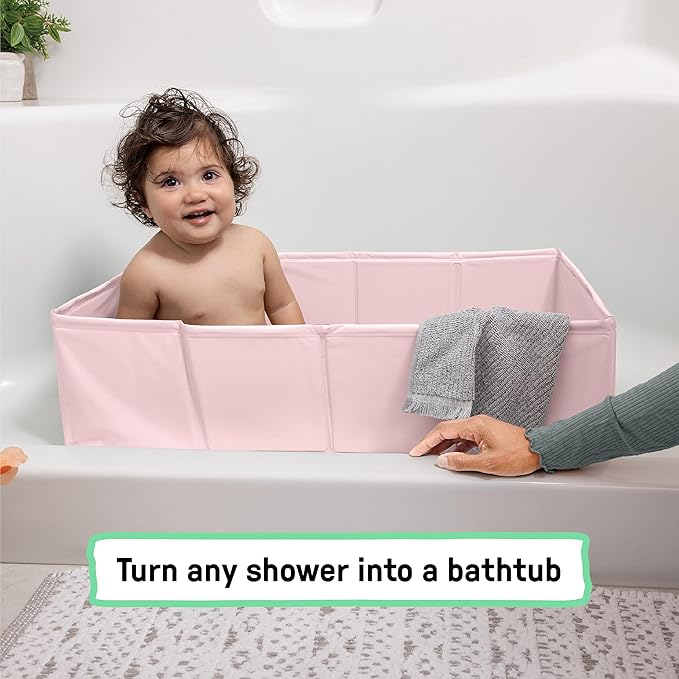 Ingenuity Tuckaway Toddler Folding Tub, Converts Shower to Tub, Folds to Store, Easy to Clean, No Assembly Required, Portable Baby Bathtub for Travel, 12M-5Y, Pink