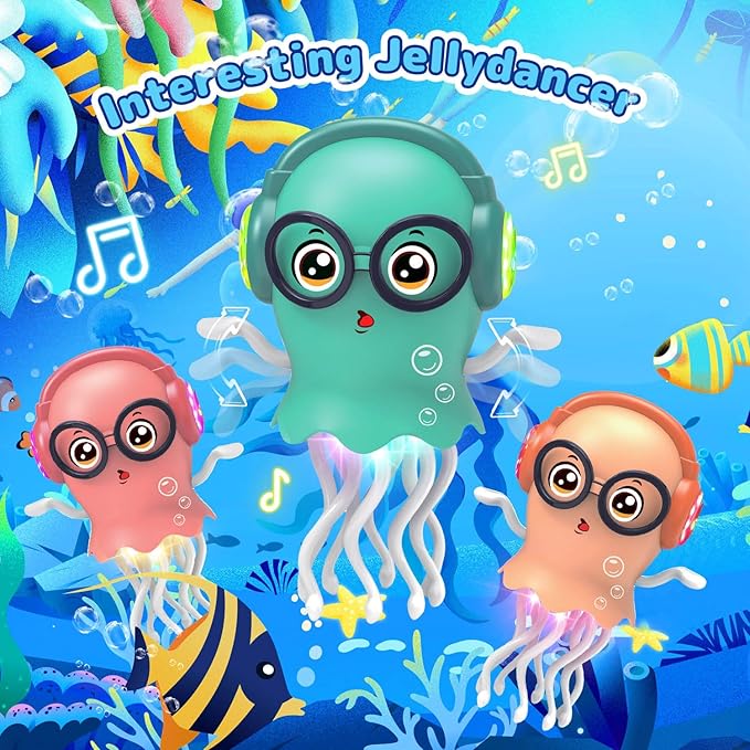 Dancing Jellyfish Electronic Musical Crawling Toy for Babies and Toddlers, Interactive Light-up Tummy Time Toy, Ages 3-8 Years