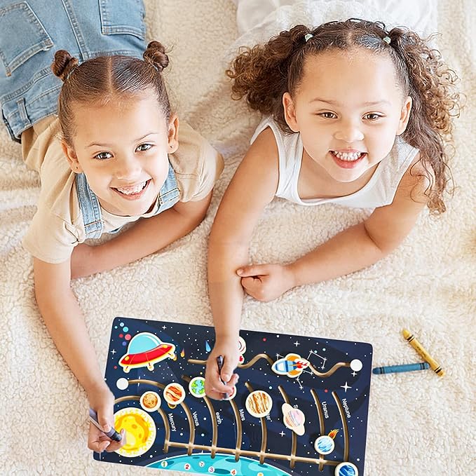 Zeoddler Movable Solar System Puzzle for Kids 3-6, Wooden Space Toys, Planets for Kids Preschool Learning Activities, Gift for Boys, Girls
