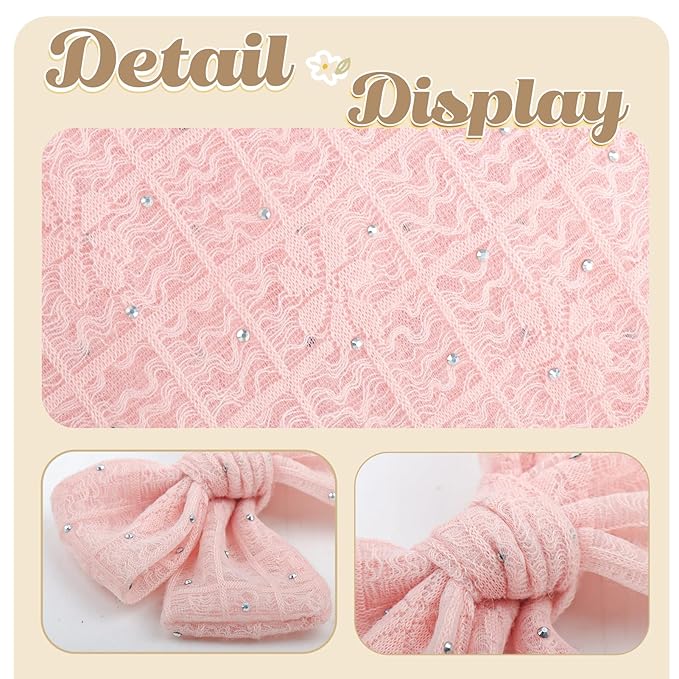YanJie 3PCS 4’’ Lace Hair Bow for Girls Soft Nylon Baby Headbands Rhinestone Pink Yellow Green Bows Hair Accessories for Newborn Infant Toddler Girl