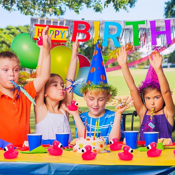 Goaste 50 Pieces Flamingo Rubber Ducks Bulk, Pink Flamingo Bath Toys, Cute Floating Squeaky Bathtub Ducks for Baby Shower, Birthday Party, Cake Decoration, Classroom Prizes