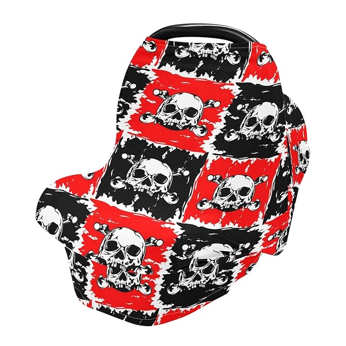 Day of The Dead Skull Dia De Los Muertos Red and Black Square Stretchy Baby Car Seat Cover Infant Canopy Nursing Covers Breastfeeding Cover Breathable Windproof Winter Scarf for Boys Girls