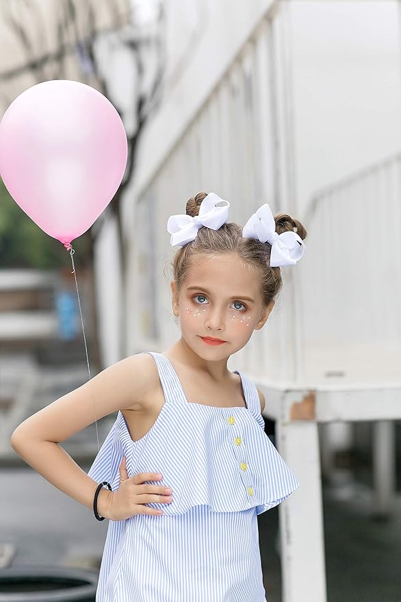 DEEKA 16 PCS 4" Hand-made Hair Bow Grosgrain Ribbon Solid Color Hair Bow Alligator Clips Hair Accessories for Little Teen Toddler Girls -White