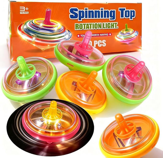 PROLOSO 100 Pcs Light Up Spinning Tops LED Flashing Spinners with Gyroscope