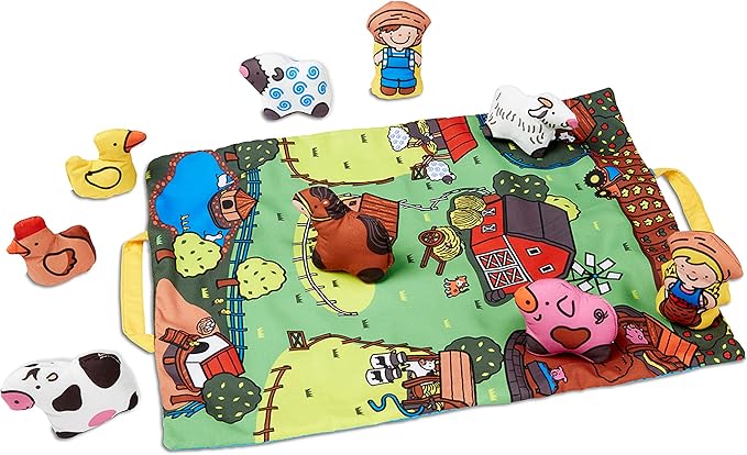 Melissa & Doug Take-Along Farm Baby and Toddler Play Mat (19.25 x 14.5 inches) With 9 Animals - Folds To Be Convenient Storage Bag for Travel