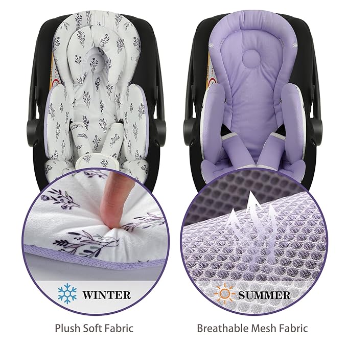 Infant Car Seat Insert, Body Support for Baby Newborn Infant Toddler with Extra Headrest, Shoulder Pads Set, Soft, Plush Fabric, Reversible Design Fits for Stroller, Baby Swing, Bouncer
