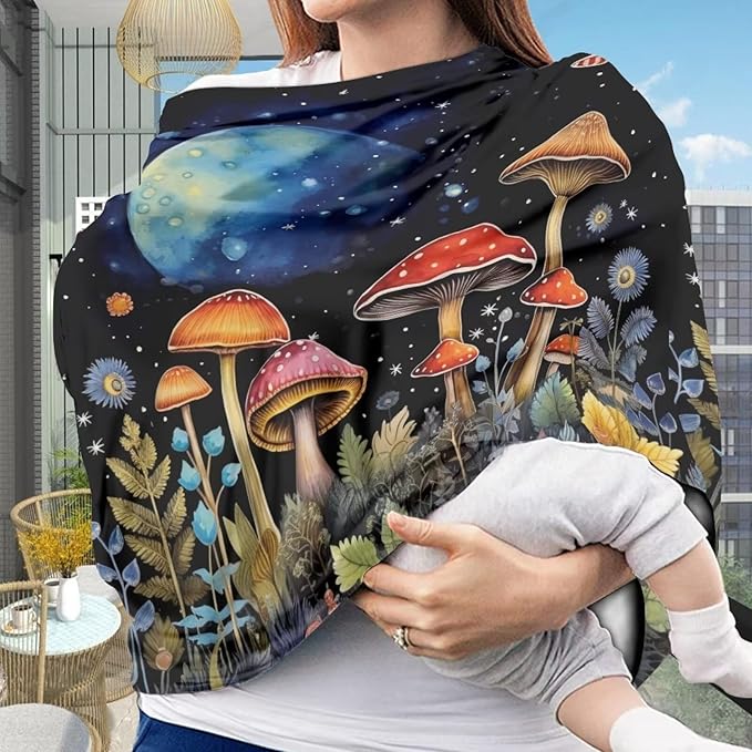 Youngerbaby Mushroom Print Nursing Cover Carseat Canopy Car Seat Covers for Babies Mom Breastfeeding Scarf Infant Multi Use Cover for Baby Stroller Shopping Cart Feeding High Chair
