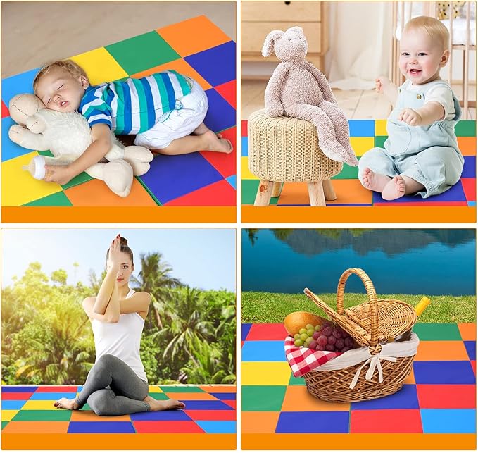 OLAKIDS Baby Foam Play Mat, Foldable 58'' x 58'' Toddler Collapsible Crawl Floor Mat, Waterproof Soft Thick Patchwork Play Mat for Kids Gym Nursery Playroom (Blue)