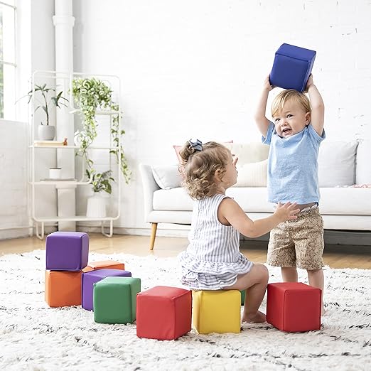 ECR4Kids SoftZone Patchwork Toddler Blocks, Foam Cubes, Assorted, 12-Piece