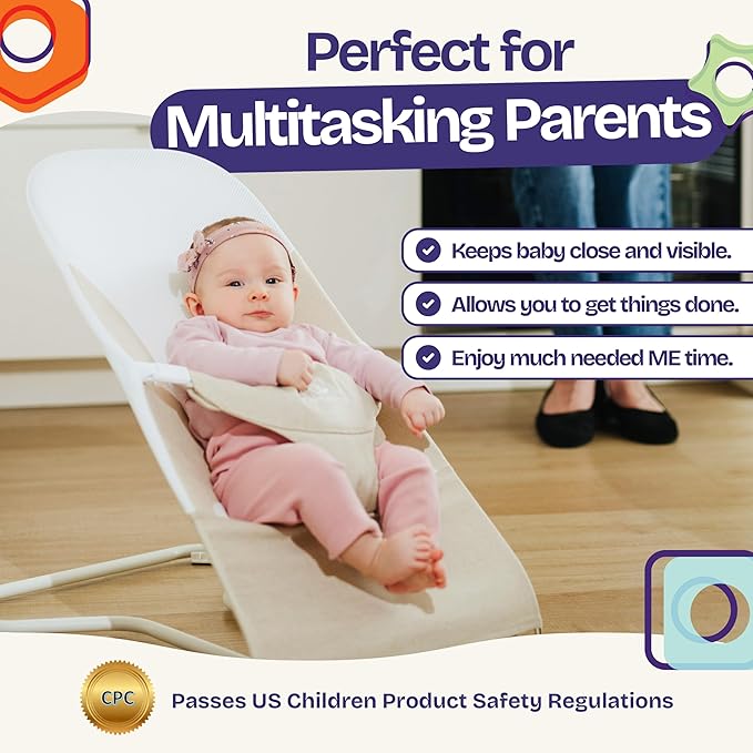 ComfyBumpy Ergonomic Baby Bouncer Seat - Safe, Portable Bouncing Chair with Adjustable Height Positions - Infant Bouncy Seat Perfect for Newborn Babies (Oatmeal)
