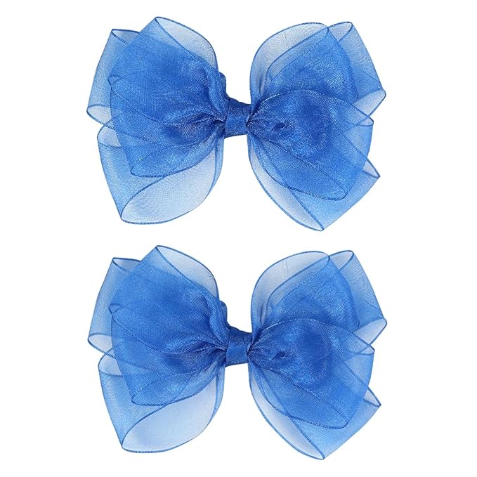 5.5-Inch Organza Double Hair Bows Alligator Clips Hair Accessories for Girls Toddler Kids Children Teens -Royal Blue