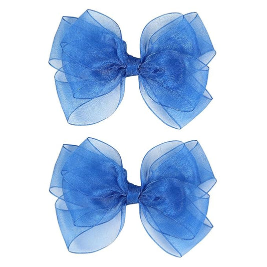 5.5-Inch Organza Double Hair Bows Alligator Clips Hair Accessories for Girls Toddler Kids Children Teens -Royal Blue