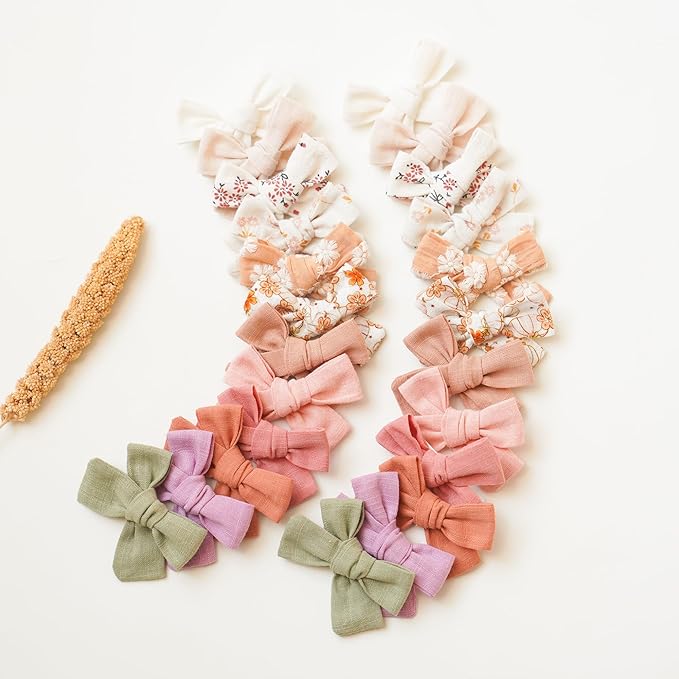 Niceye Baby Hair Clips - 24 Pcs Fully Lined Hair Bow Clips for Fine Hair Cotton Tiny Hair Barrettes for Infants, Toddlers, and Little Girls