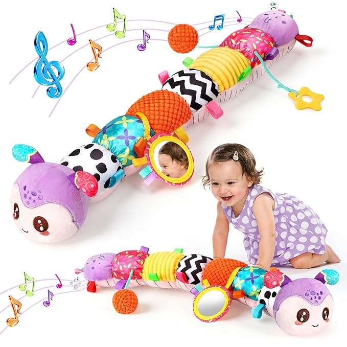 Musical Caterpillar Baby Toys 0-6 6-12 Months, Multi-Functional Sensory Tummy Time Toys for Newborn Infants Boys & Girls, Developmental Stuffed Animal Toys, Baby Shower & Baby Gifts