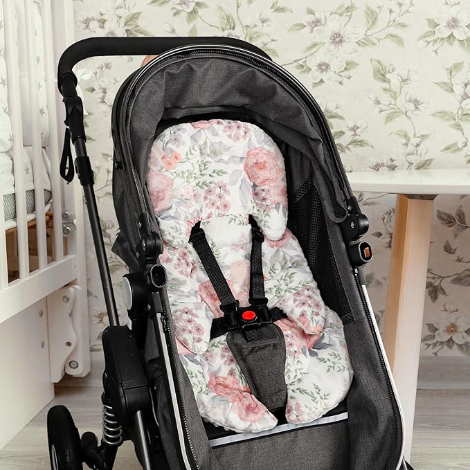 Infant Car Seat Insert, Baby Car Seat Head & Body Support for Newborn, Ultra Soft Reversible Preemie Carseat Insert Cushion for Girls Boys, Fit Car Seat, Stroller, Swing, Bouncer, Pink