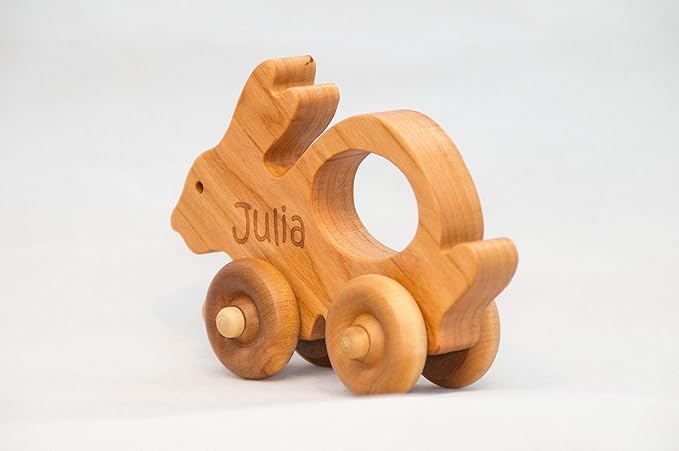 Wooden Easter Bunny Toy – Easter Basket Gift for Toddlers & Kids, Handmade Wooden Bunny Push Toy, Natural Wood Spring Animal Toy