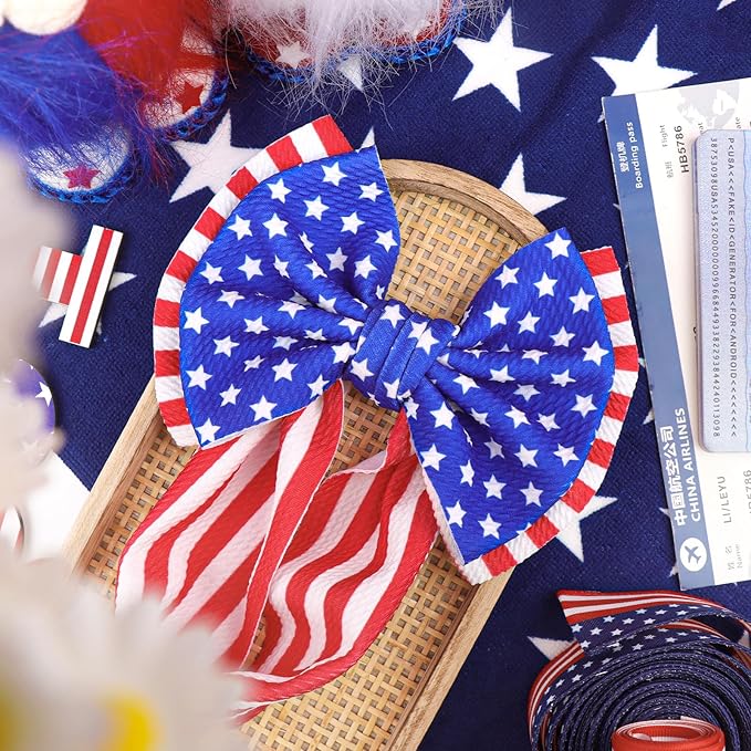 4th of July Headbands for Baby Girl 7'' Independence Day Hair Bow for Newborn Infant Toddler Kids American Flag Headwarp Accessories