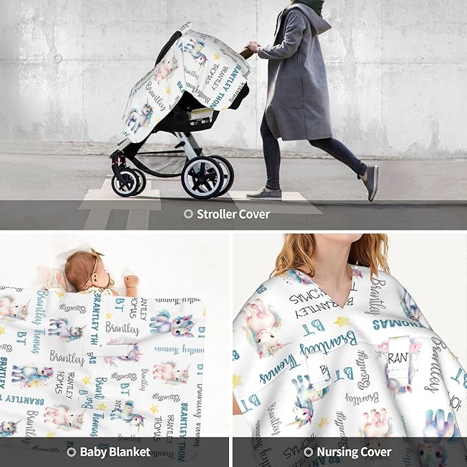 Personalized Winter Baby Car Seat Cover with Name Horse Winter Car Seat Cover for Baby Seat or Stroller Custom Infant Car Seat Covers Minky Blankets Nursing Cover Breastfeeding Scarf