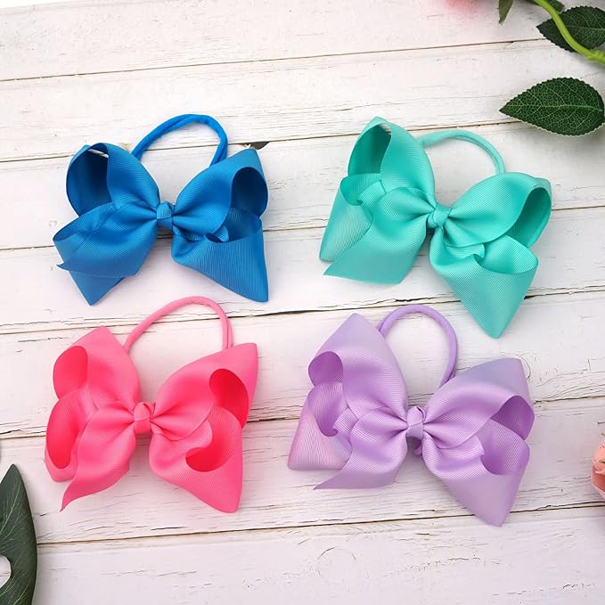 2Pcs 6 Inches Ribbon Baby Girls Headbands Infant Elastic Hairbands Large Cheer Bow Hair Band Accessories for Child Toddlers Girls (Black)