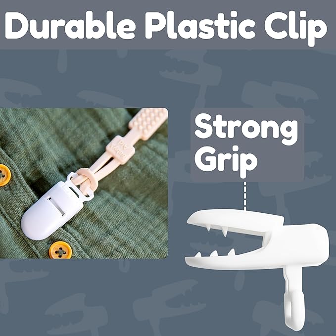Silicone Pacifier Clip with 4 Teething Textures, One-Piece Patented Design, Dishwasher Safe, Secure Plastic Clip, Fits All Pacifiers, Baby’s Aid (Buttercream)