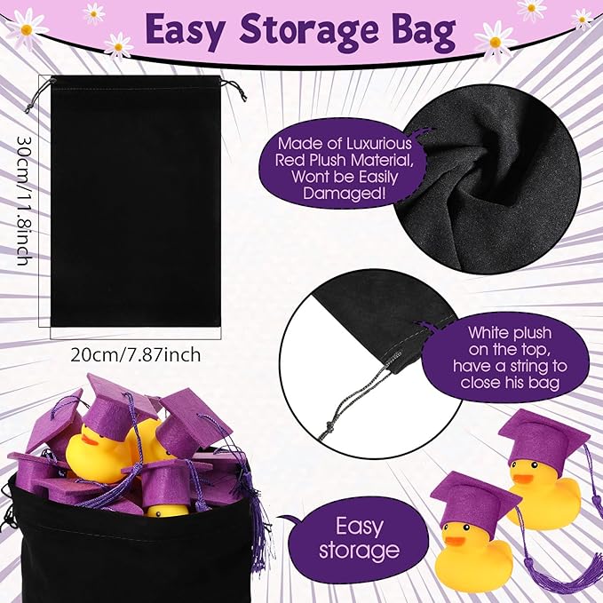 Jerify 48 Pcs Graduation Rubber Ducks with Grad Cap 2026 Diploma Grad Rubber Duck Graduation Party Bath Pool with Storage Bag for Student Gifts Party Favor(Purple)