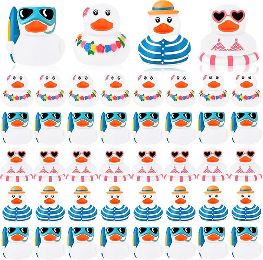 Honoson 36 Pcs Summer Beach Rubber Duckies Bulk Mini Rubber Duck Bath Toys Float Bathtub Ducky Cute Squeaky Ducky for Classroom Carnival Summer Birthday Baby Shower Party Favor (White)