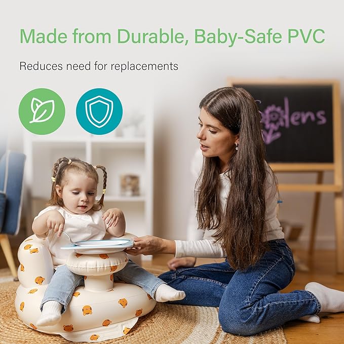 Solens Inflatable Baby Seat for Sitting Up with Tray & Back Support, Baby Sit Up Chair with Built-in Air Pump, Waterproof Floor Seat for Infants & Toddlers, Includes Carry Pouch, Tiger