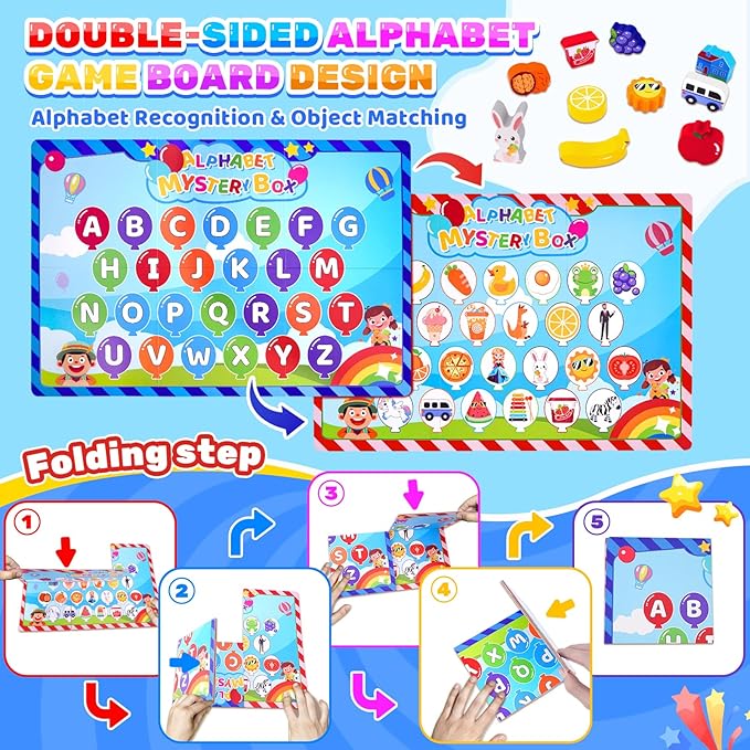 KMTJT Montessori Wooden Alphabet Mystery Box for 3 4 5 Year Olds - Tactile Sensory Educational Toys, Preschool Learning Letters & Phonics Game, Fine Motor Skills Gift for Boys Girls (26 Pcs)