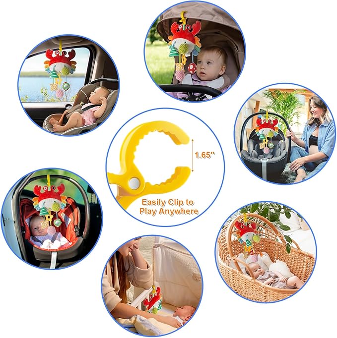 Lynncare Car Seat Toy for Babies 0-6 Months, Stroller Toy with a Convenient Clip, Carseat Toys Hanging Baby Accessories,Built-in Bell, Rattle,Mirror for Infant,Babies Gift 0-3-6-12 Months Boy Girl