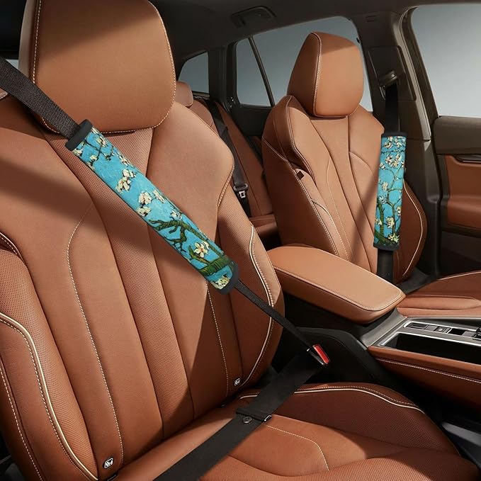 Bloom Flowers Print Seatbelt Pads Fits Cars Trucks SUV Sedans Sweat Absorption Car Seatbelt Strap Cover, Auto Interior Accessories Protector