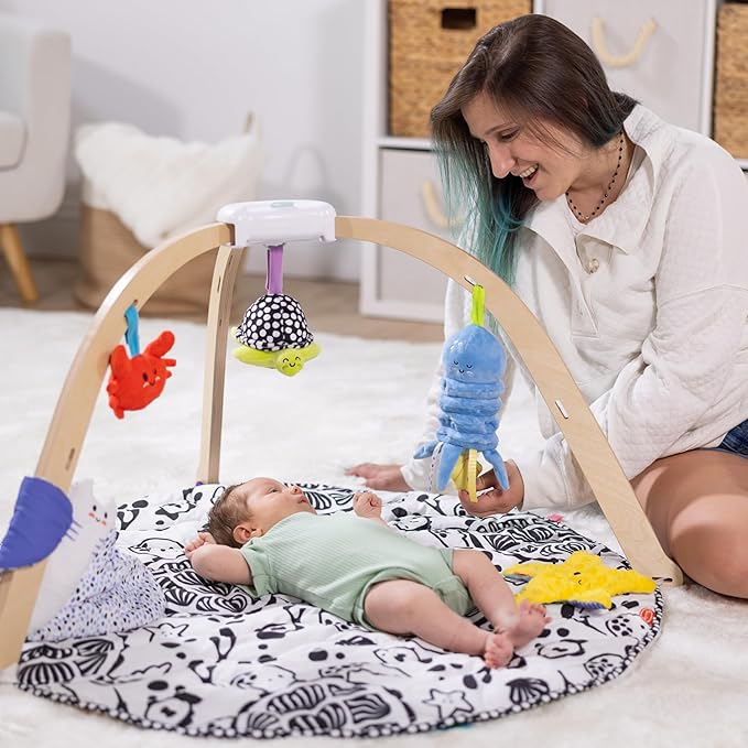 Melissa & Doug Ocean Wooden Baby Play Gym, Easy-Fold Baby Activity Center, 5 Washable Sensory Toys & Reversible Play Mat, Infant Toys, Ages 0–9 Months - FSC Certified