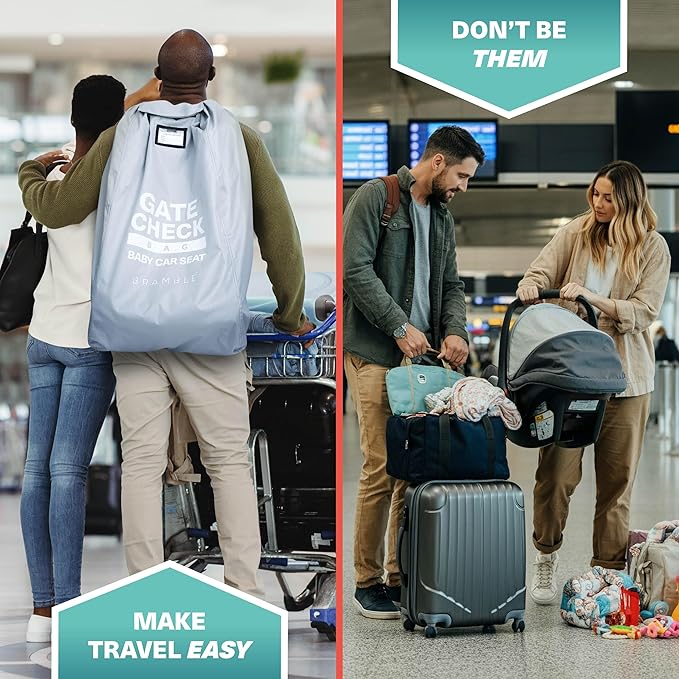Bramble Infant Car Seat Travel Bag for Airplane - Waterproof Car Seat Cover for Airplane Travel 34" - Booster Seat Travel Bag Carseat Carrier for Airport - Grey