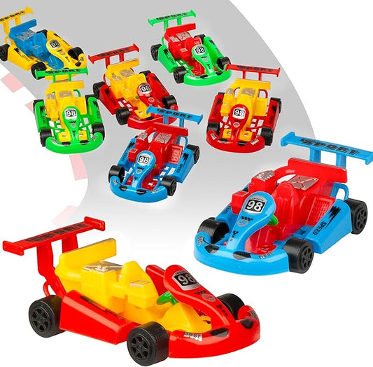 PROLOSO Pull Back Go Kart Friction Powered Racing Cars Kids Birthday Party Favors Goodie Bag Fillers Class Prizes Little Wind Up Vehicle Toys in Bulk 12PCS
