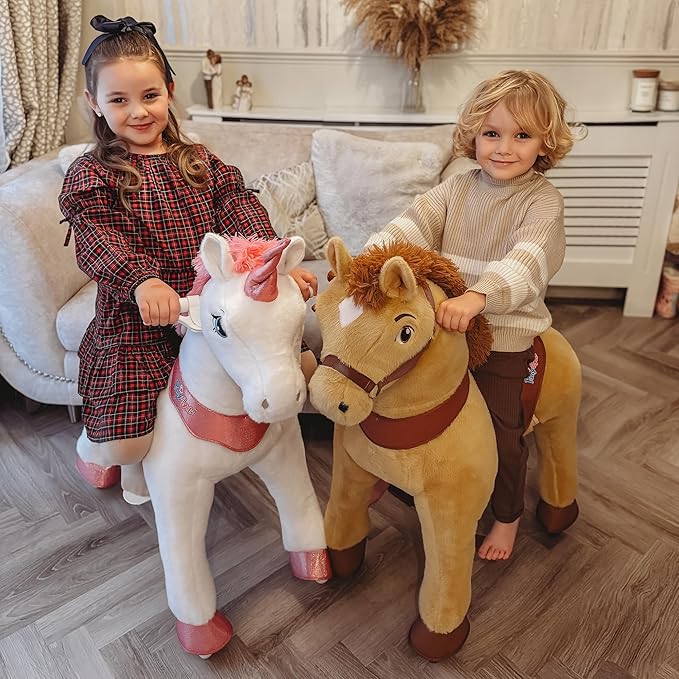 PonyCycle Ride on Unicorn Ride on Toys for Girls Riding Pink Unicorn Rocking Horse Essential Model E (with Brake/ 30" Height/Size 3 for Age 3-4) Ride-on Animals Plush Pony Toys, E312