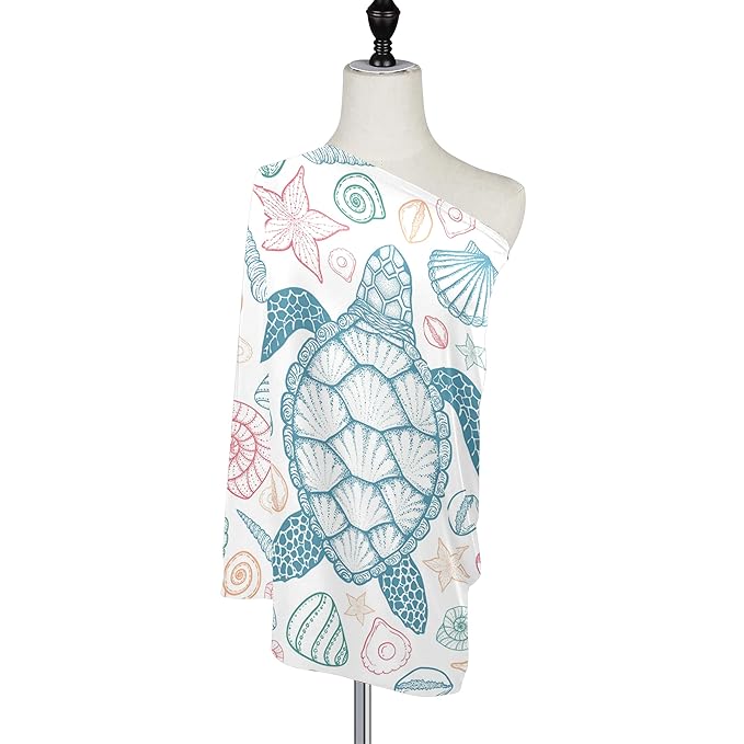 Sea Turtle Starfish Shells Baby Car Seat Covers, Nursing Cover Breastfeeding Scarf Soft Breathable Stretchy Coverage, Infant Stroller Cover for Boys Girls