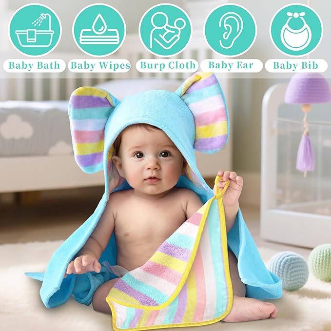 VOOVA & MOVAS Rainbow & Ivory 6 Pack Baby Washcloths – 100% Cotton, 12"x12" – Highly Absorbent & Ultra-Soft – Newborn Towels – Baby Essentials, Perfect Set