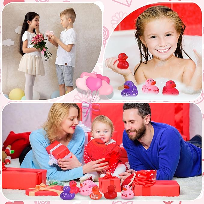Jerify 12 Pcs 2 Inch Valentine's Day Rubber Duckies Bulk Mini Heart Rubber Ducks for Kids Bathtub Toys Classroom Prizes Birthday Wedding Party Favors Gifts Goodie Bag Fillers, 6 Styles (Colorful)