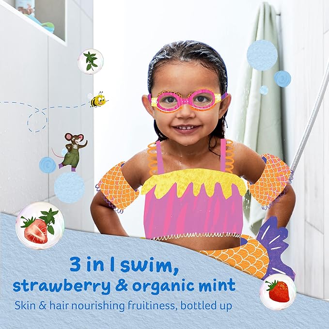 Childs Farm, Kids 3 in 1 Swim, Strawberry and Organic Mint 250 ml, Body Wash, Shampoo and Conditioner, Suitable for Dry, Sensitive and Eczema-Prone Skin